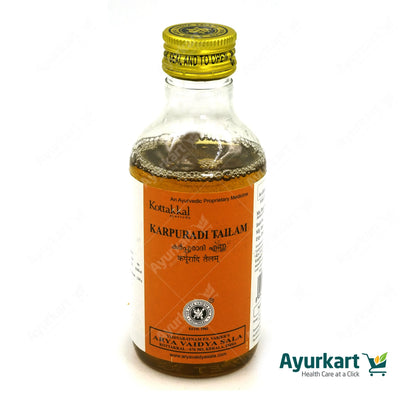 Karpurdi Oil (Kottakkal): Natural relief for cough, congestion, & muscle aches. Promotes breathing & eases pain. Gentle oil, safe & effective. Order 200ml online: Ayurkart.com. Note: Talk to doctor before use.