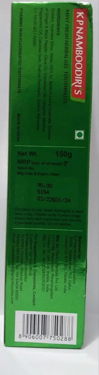KP Namboodiri's Mint Fresh Gel Toothpaste (150g) | Ayurvedic Oral Care