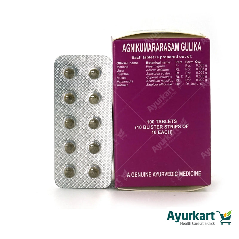 Agnikumararasam Gulika Kottakkal - Ingredients List and Blister Pack - 100 Tablets Ayurvedic Medicine