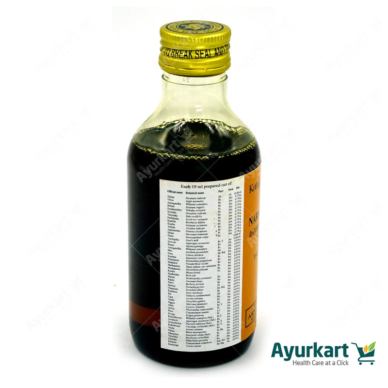 Maha Narayana Oil (Kottakkal): Natural relief for aches & pains (vata issues). Supports hearing & male fertility. Promotes bone health. Gentle, herbal oil, safe & effective. Order 200ml online: Ayurkart.com. Note: Talk to doctor before use.