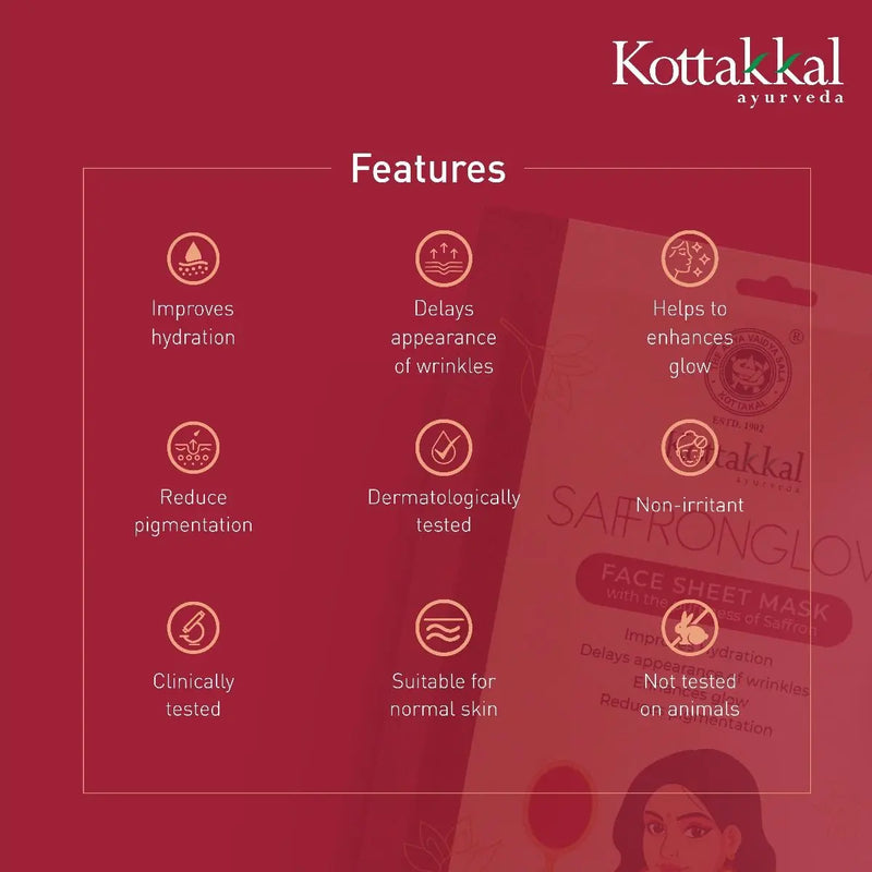 Saffronglow - Face Sheet Mask - KOTTAKKAL ARYAVAIDYASALA Kottakkal Arya Vaidya Sala