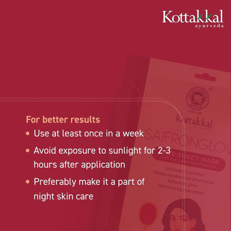 Saffronglow - Face Sheet Mask - KOTTAKKAL ARYAVAIDYASALA Kottakkal Arya Vaidya Sala