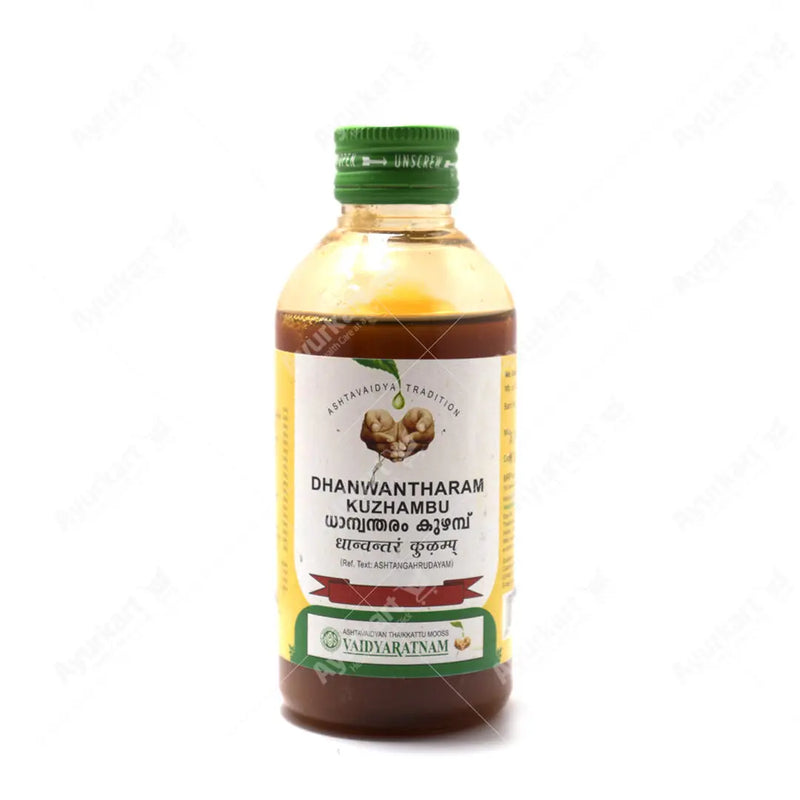 Dhanwantharam Kuzhambu bottle by Vaidyaratnam Ayurveda