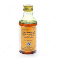 Nalpamaradi Kera Tailam: Ayurvedic Hair Care Oil (Kottakkal, 200ml). Nourishes & strengthens hair, promotes growth & reduces fall. Soothes scalp, fights dandruff. Gentle & safe, natural ingredients. Order online: Ayurkart.com. Note: Consult Ayurvedic Consultant before use.