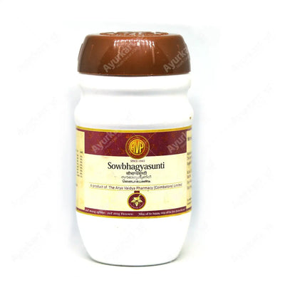 Sowbhagyasundi Lehyam jar by Arya Vaidya Pharmacy