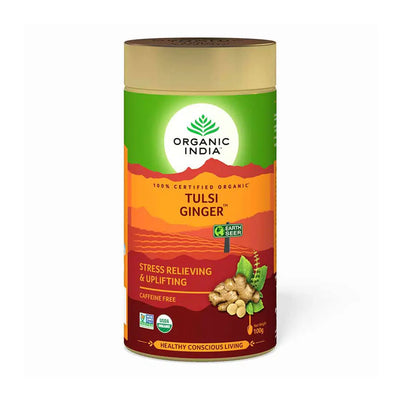 Tulsi Tea Ginger 100 Gram - Organic India - Tin