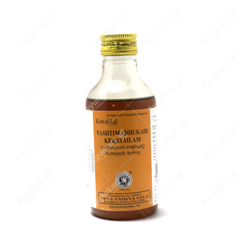 Yashtimadhukadi Kera Tailam 200ml bottle from Kottakkal