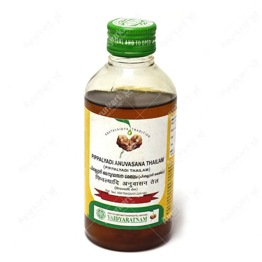 Pippalyadi Anuvasana Thailam: Ayurvedic oil for joint pain, muscle aches, & stiffness. Soothes & eases discomfort, promotes flexibility & healing. Natural & safe, gentle on skin. (Vaidyaratnam, 200ml).  Benefits:  Relieves aches & pains Increases joint mobility Reduces swelling & stiffness Promotes faster healing Safe & gentle, no harsh chemicals Order online: Ayurkart.com  Note: Consult doctor before use.
