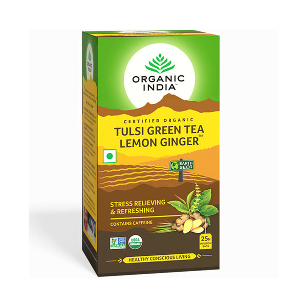 Tulsi Green Tea Lemon Ginger 25 Tea Bags - Organic India